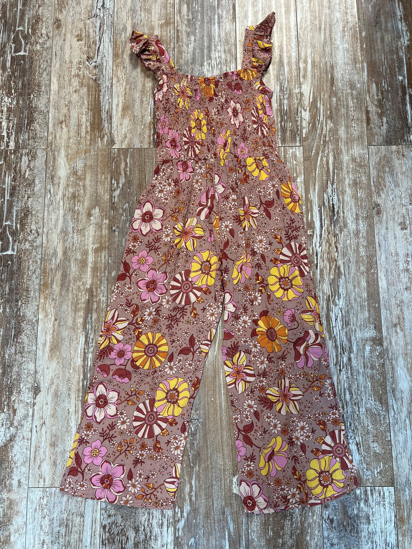 Girls Grace & Emma Beige Retro Floral Jumpsuit