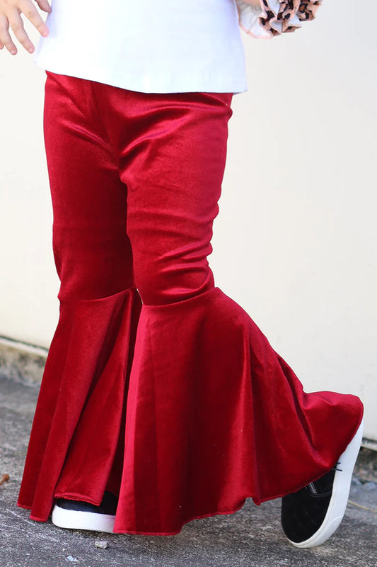 Girls Burgundy Velvet Bell Pants