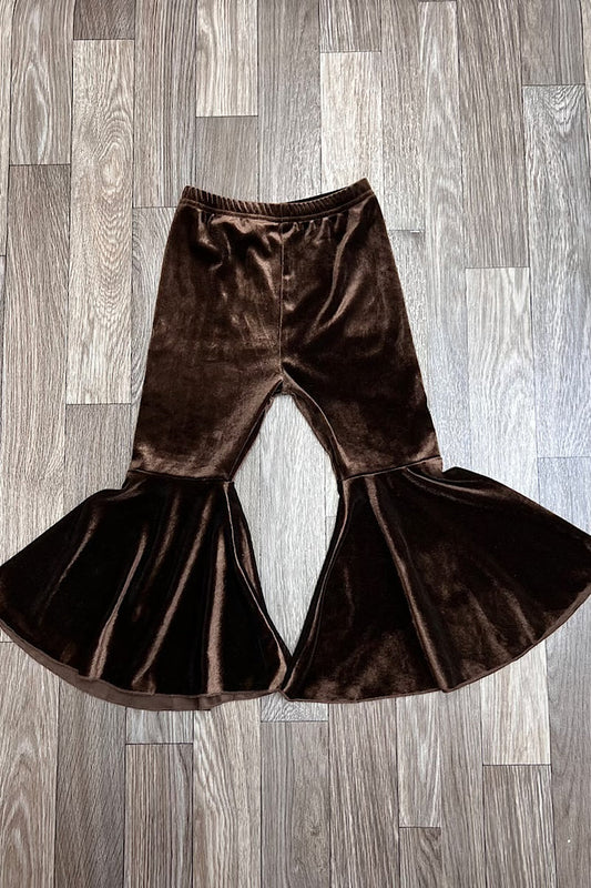 Girls Dark Coffee Velvet Bell Pants