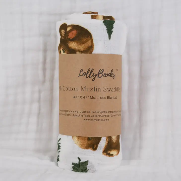LollyBanks Brave Little Bear - Muslin Swaddle Blanket
