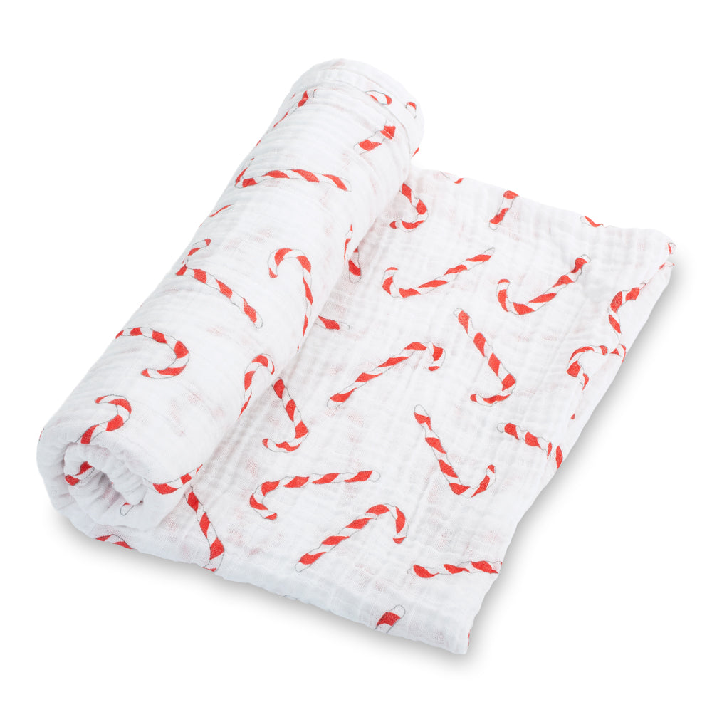 LollyBanks Mint To Be Together Candy Cane Muslin Swaddle Blanket