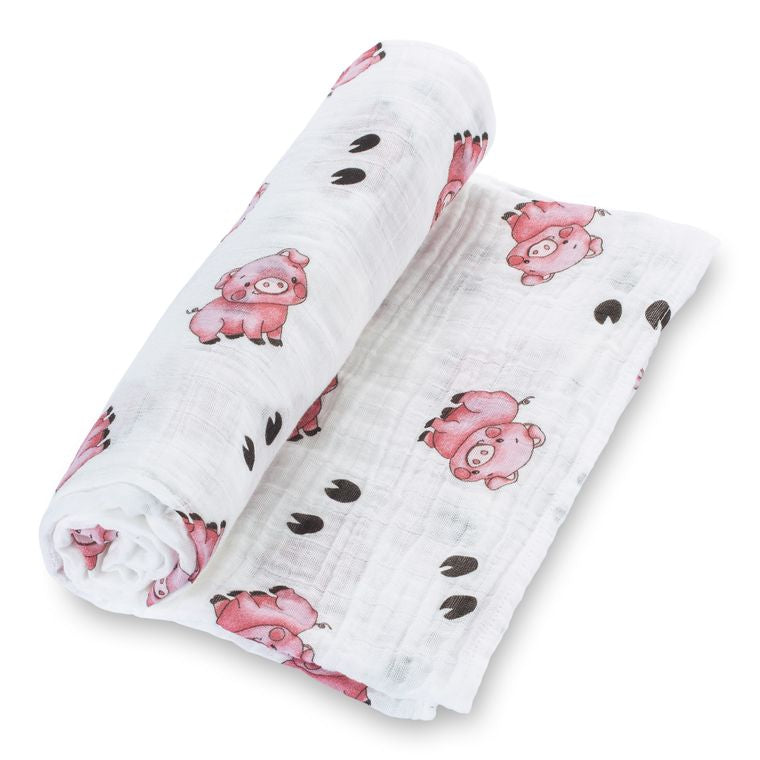 LollyBanks Oink Oink Pig Muslin Swaddle Blanket