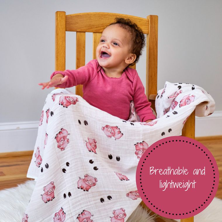 LollyBanks Oink Oink Pig Muslin Swaddle Blanket