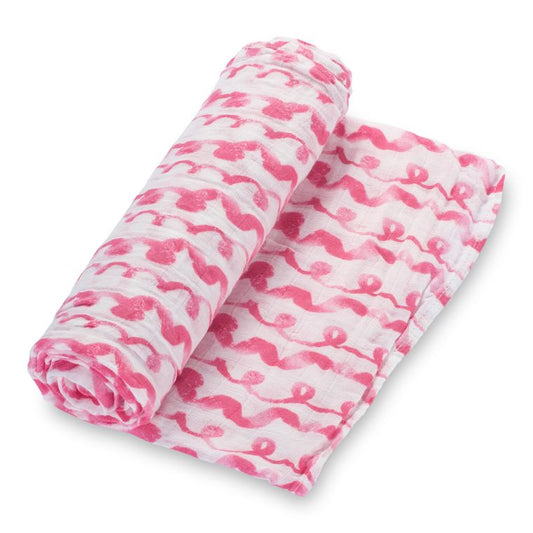 LollyBanks On Wednesdays We Wear Pink - Pink Wave Muslin Swaddle Blanket