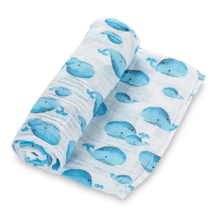 LollyBanks Whale, Whale, Whale - Muslin Swaddle Blanket