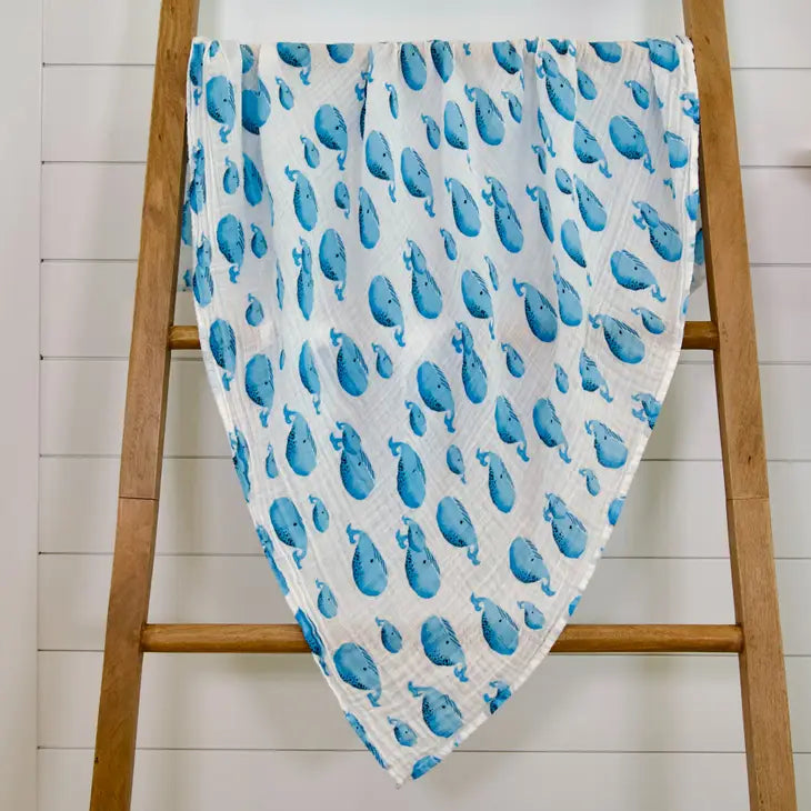 LollyBanks Whale, Whale, Whale - Muslin Swaddle Blanket