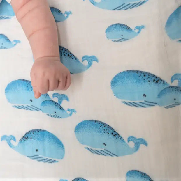 LollyBanks Whale, Whale, Whale - Muslin Swaddle Blanket