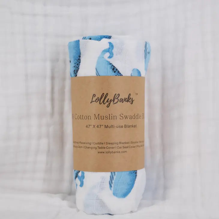 LollyBanks Whale, Whale, Whale - Muslin Swaddle Blanket