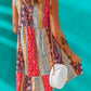 Ladies Red Floral Splicing Flounce V Neck Sleeveless Mini Dress