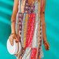 Ladies Red Floral Splicing Flounce V Neck Sleeveless Mini Dress