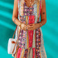 Ladies Red Floral Splicing Flounce V Neck Sleeveless Mini Dress