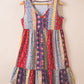 Ladies Red Floral Splicing Flounce V Neck Sleeveless Mini Dress