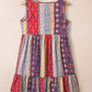 Ladies Red Floral Splicing Flounce V Neck Sleeveless Mini Dress