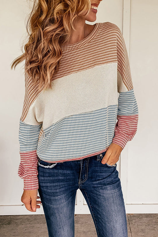 Ladies Multicolor Color Block Knitted Long Sleeve Top