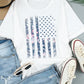 Ladies White Floral American Flag Print Short Sleeve Graphic Tee