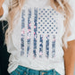 Ladies White Floral American Flag Print Short Sleeve Graphic Tee