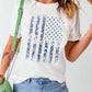 Ladies White Floral American Flag Print Short Sleeve Graphic Tee