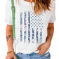 Ladies White Floral American Flag Print Short Sleeve Graphic Tee