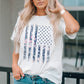 Ladies White Floral American Flag Print Short Sleeve Graphic Tee