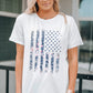 Ladies White Floral American Flag Print Short Sleeve Graphic Tee
