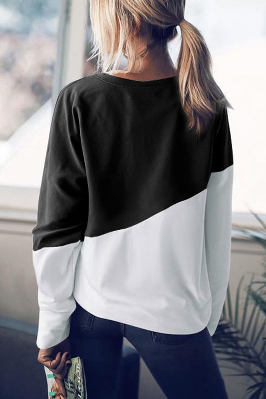 Ladies Black Patchwork Dropped Shoulder Sweatshirt