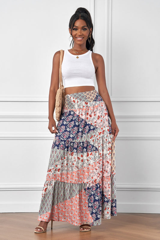 Ladies Boho Print Long Maxi Skirt