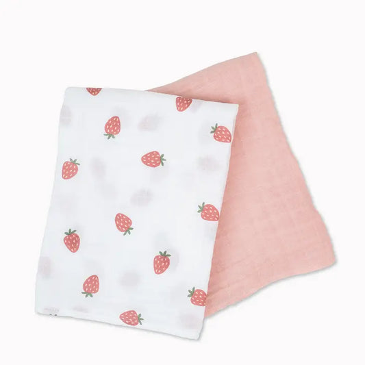 Lulujo 2-Pack Cotton Swaddles - Strawberry/Ballet Slipper