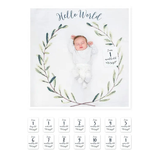 Lulujo Baby's 1st Year Swaddle & Milestone Cards - Hello World