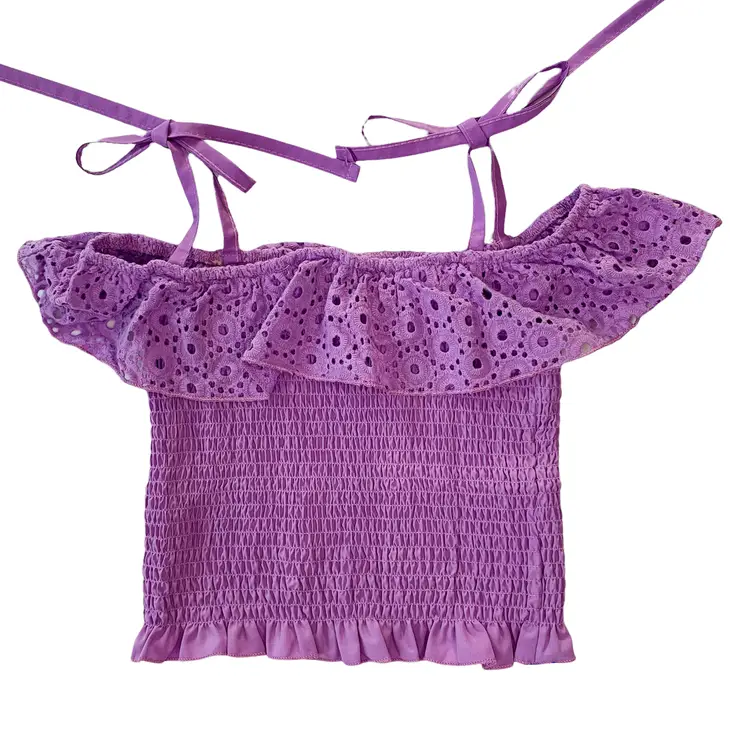 Girls Ann Loren Purple Eyelet Smocked Top and Tie Dye Skirt