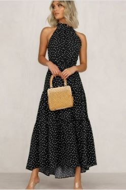 Ladies Polka Dot Sleeveless Long Boho Dress