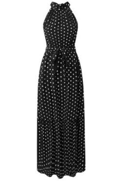 Ladies Polka Dot Sleeveless Long Boho Dress