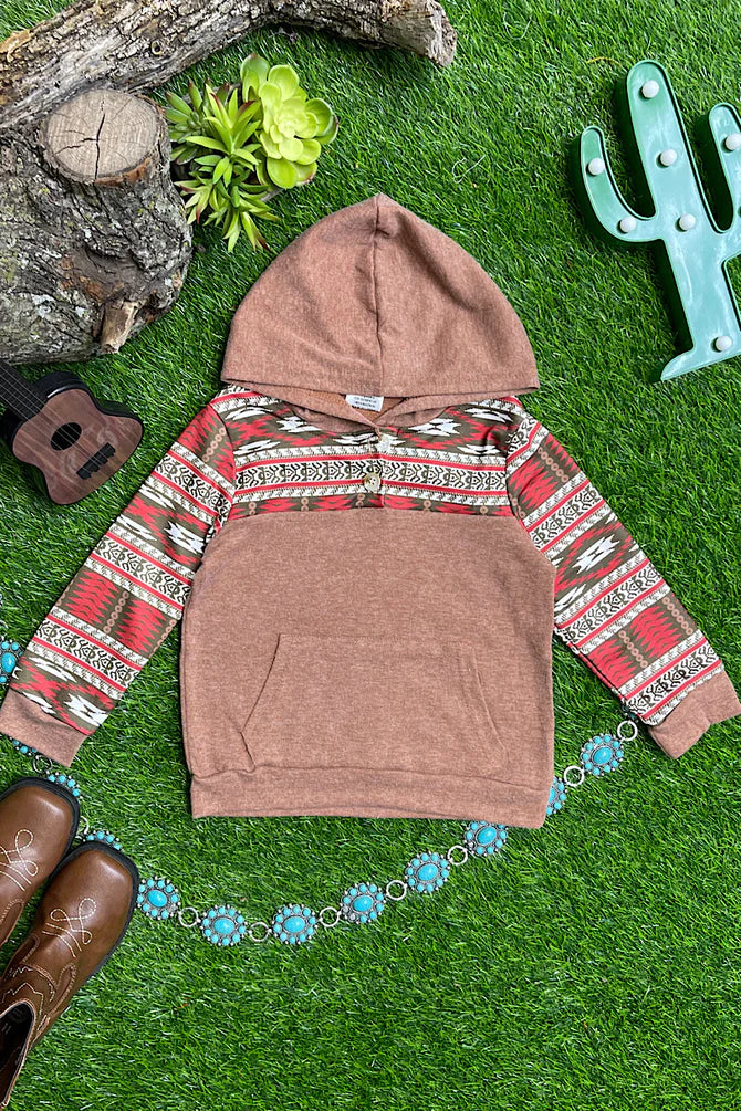 Boys Brown Aztec Print Hoodie