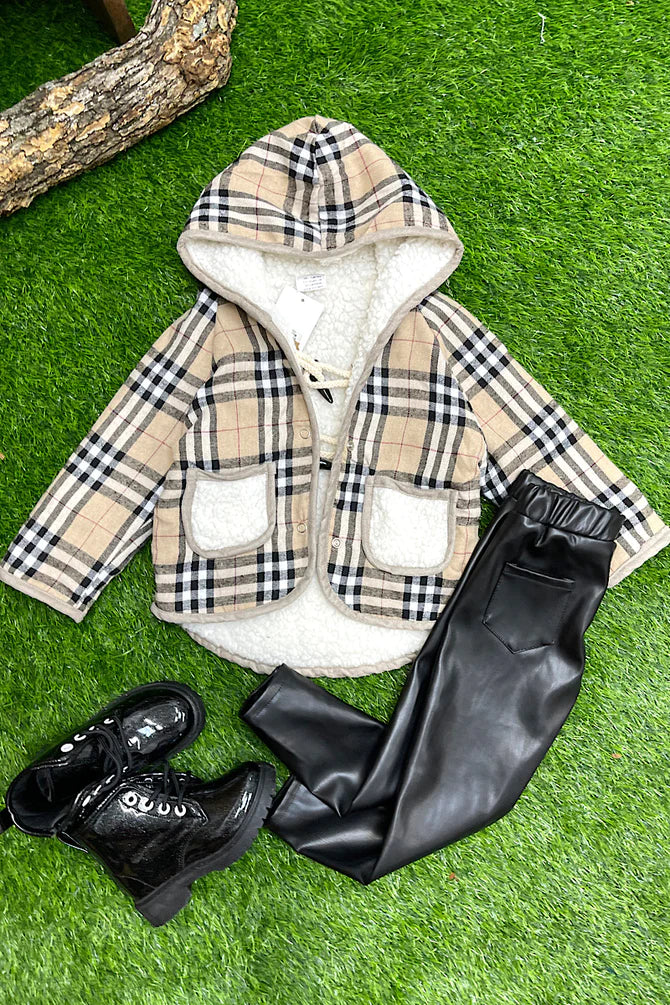 Girls Plaid Reversible Jacket With Hoodie