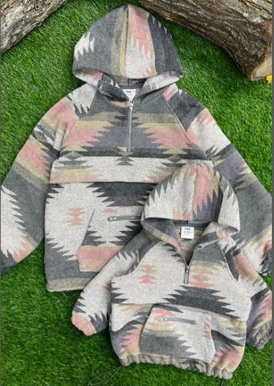 Ladies Gray & Pink Aztec Printed Hoodie