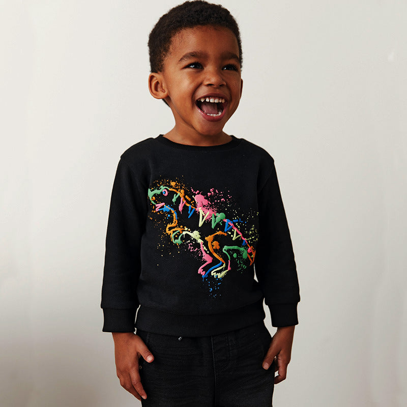 Boys Aosta Betty Black Neon Dinosaur Long Sleeve T-Shirt