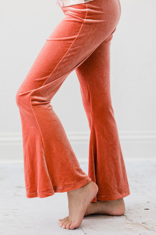 Girls Mila & Rose Terra Cotta Velvet Bell Bottom Pants