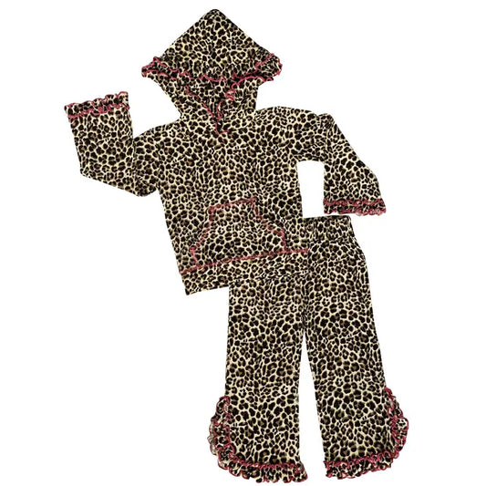 Girls Ann Loren Leopard Ruffle Hoodie Track Suit