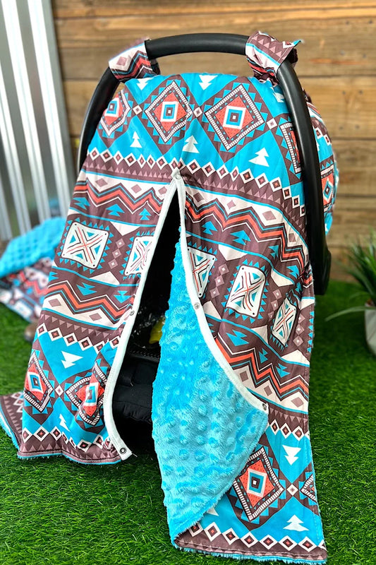 Turquoise Geometric Printed Car Seat Cover