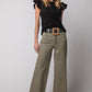 Ladies Easel Button Front Wide Leg Twill Trousers