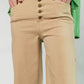 Ladies Easel Button Front Wide Leg Twill Trousers