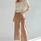Ladies Easel Button Front Wide Leg Twill Trousers